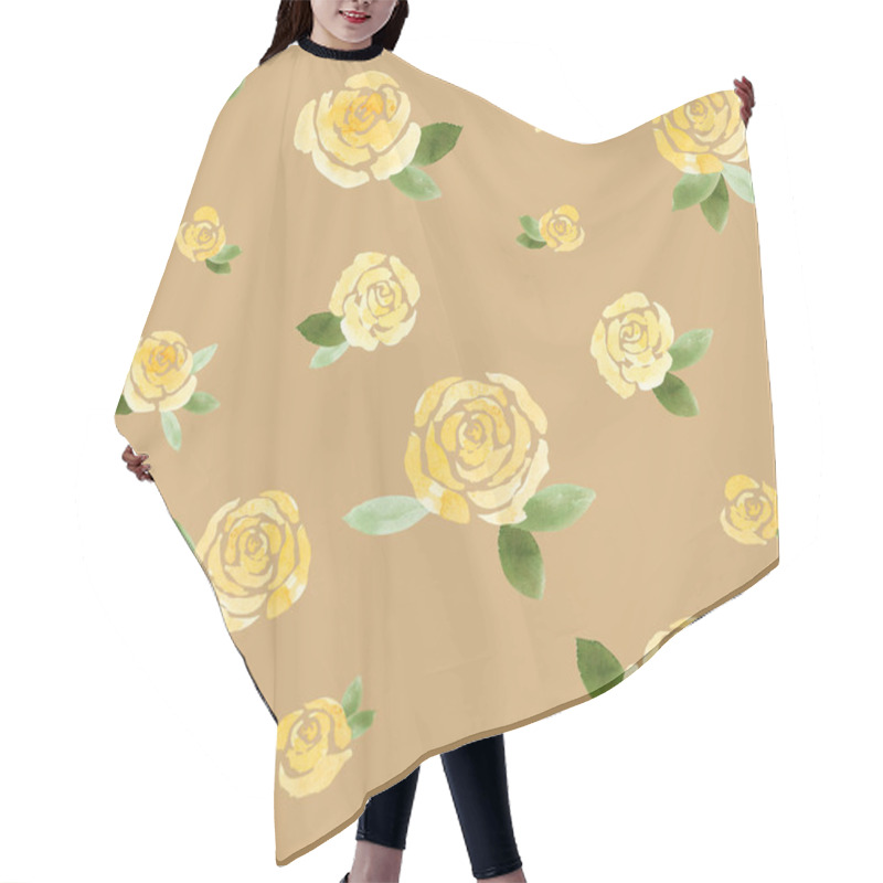 Personality  Floral Pattern Featuring Yellow Roses On A Tan Background Perfect For Textiles And Design Projects Hair Cutting Cape