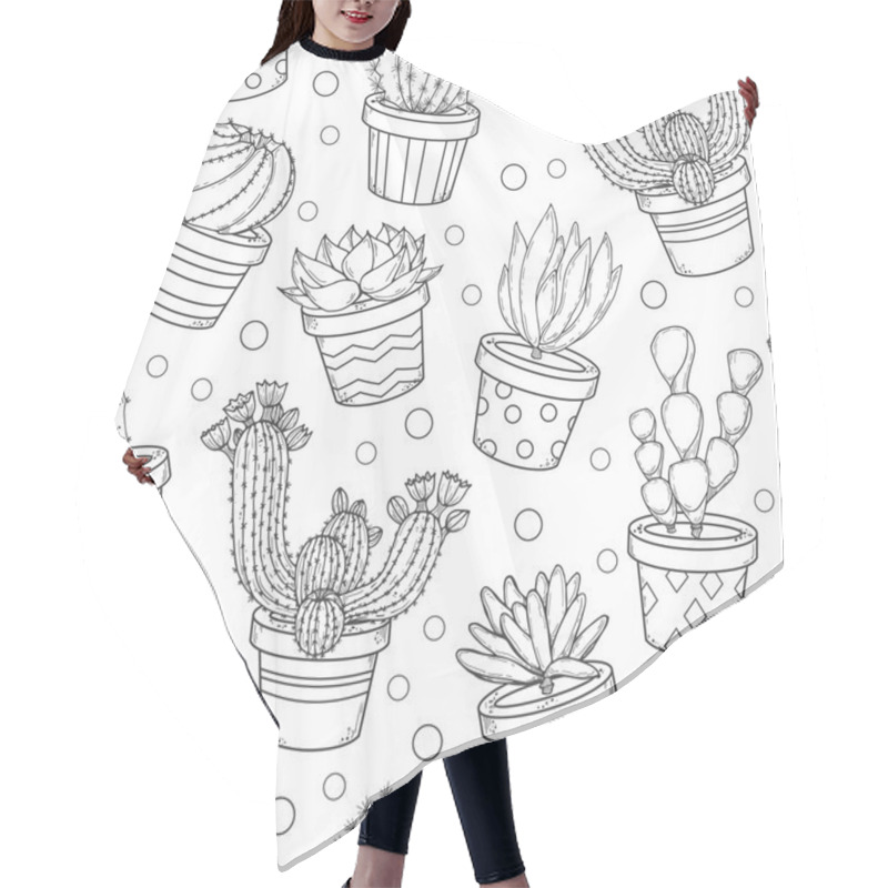 Personality  Cactus And Succulent Contour Seamless Pattern Hair Cutting Cape