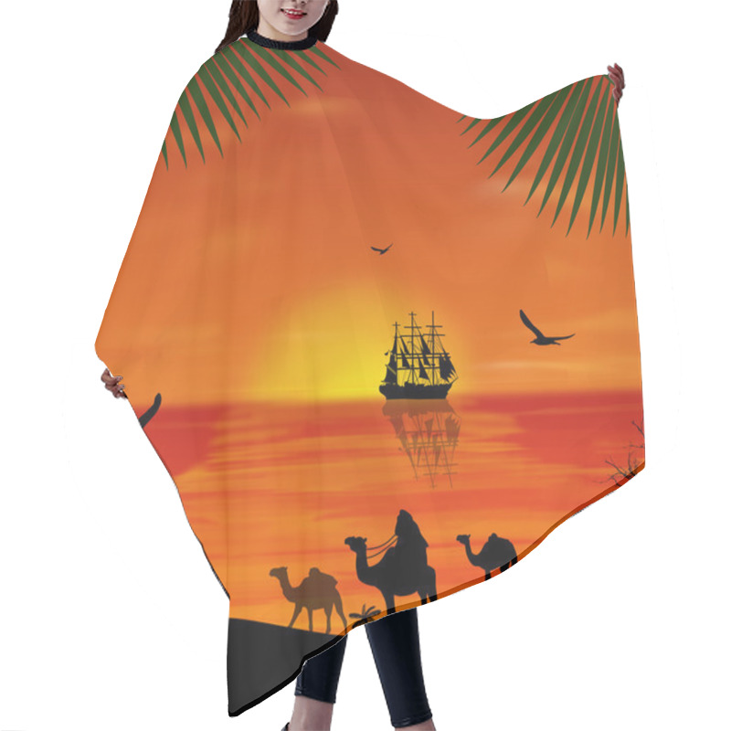 Personality  Camel Caravan At Sunset On The Beach Hair Cutting Cape