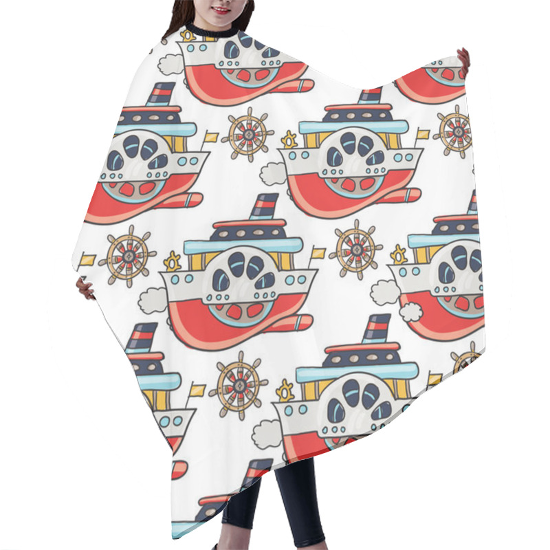 Personality  Cruise Boats And Steering-wheels Pattern Hair Cutting Cape