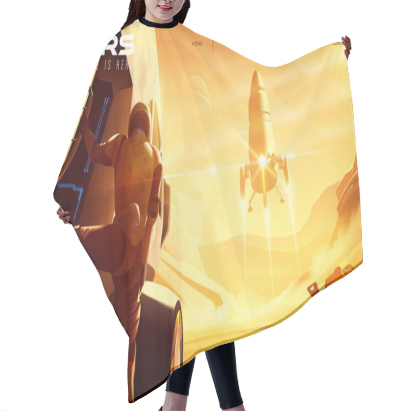 Personality  Vector Illustration Of Missions On The Mars That Has The Space Shuttle Is Landing On The Mars Surface For Landing Page Template Hair Cutting Cape