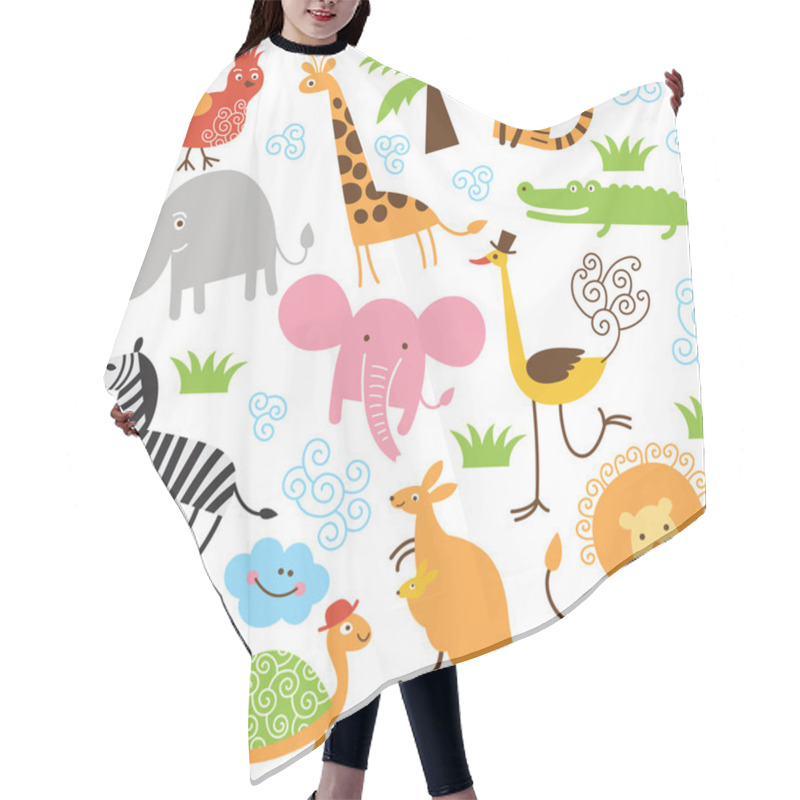 Personality  Seamless Children Pattern With Cute Animals Hair Cutting Cape