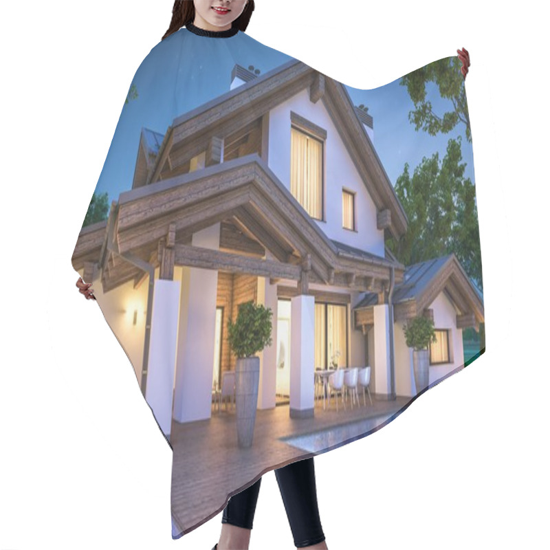 Personality  3d Rendering Of Modern Cozy House In Chalet Style  Hair Cutting Cape