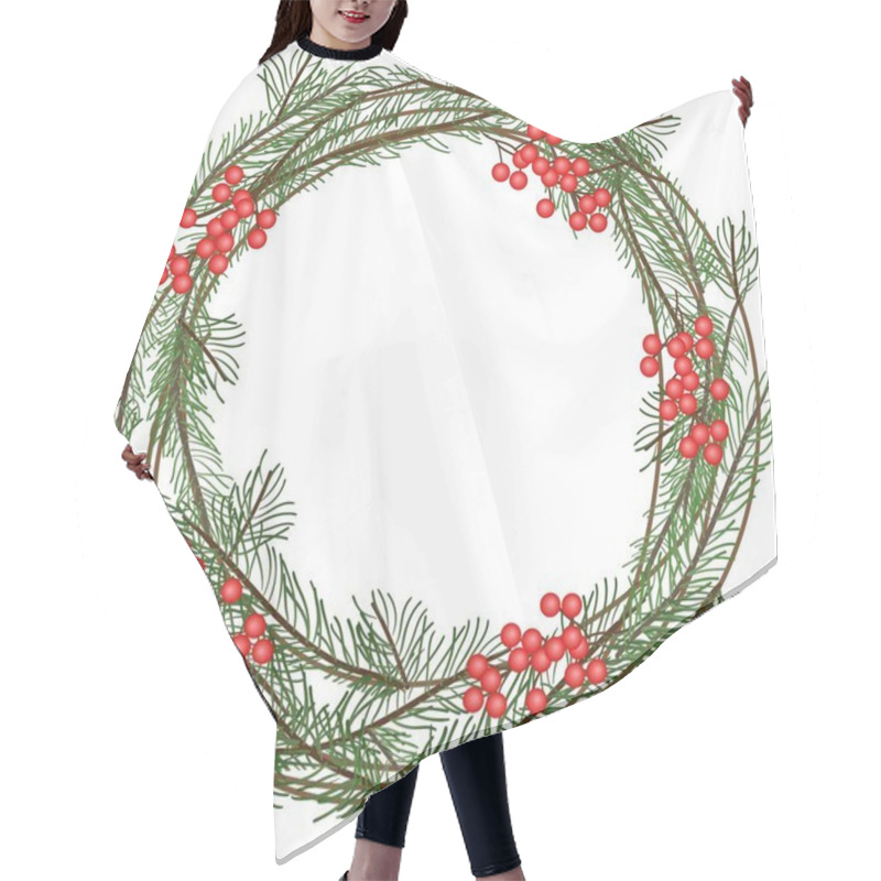 Personality  Christmas Wreath Of Fir Branches With Red Berries, Simple Flat Vector Illustration Hair Cutting Cape