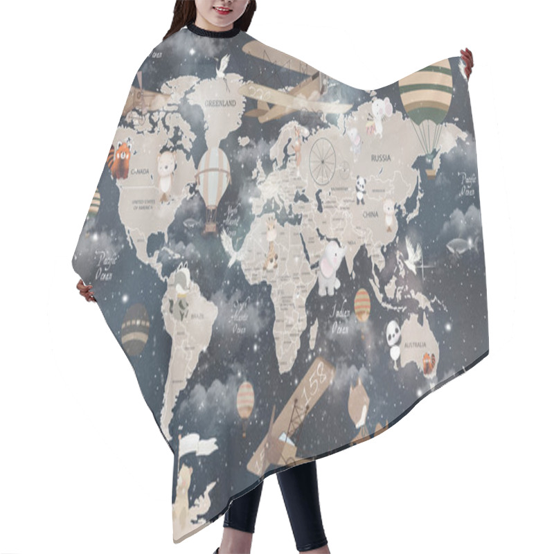 Personality  Educational World Map Wallpaper Design For Children's Rooms Hair Cutting Cape