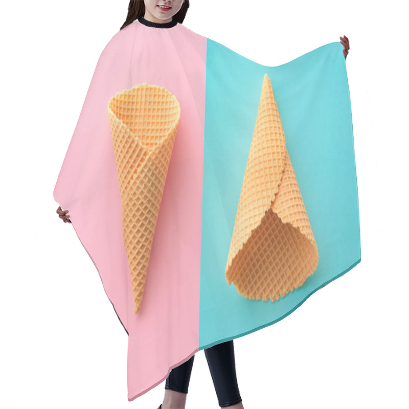 Personality  Ice Cream Waffle Cones On Pastel Pink And Blue Background Hair Cutting Cape