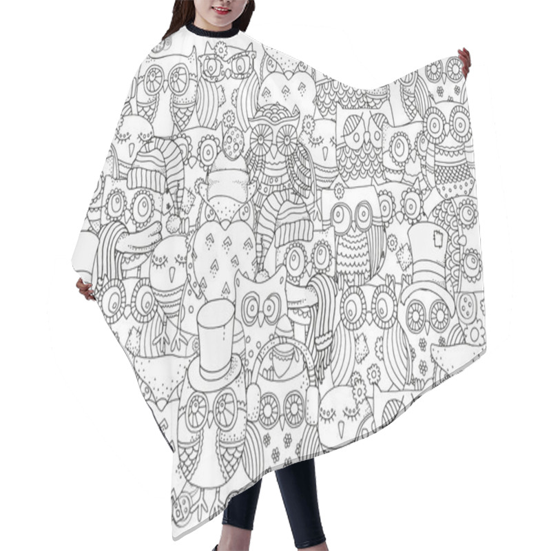 Personality  Owls Black And White Background Hair Cutting Cape