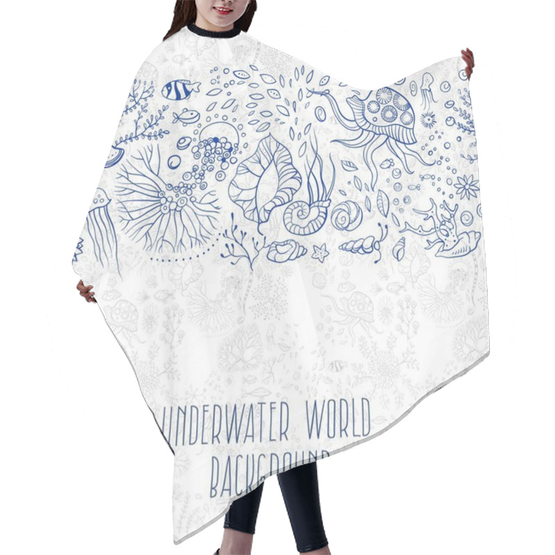 Personality  Hand Drawn Underwater World Background Hair Cutting Cape