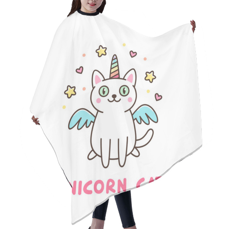 Personality  Cute White Cat In A Unicorn Costume With Wings And Rainbow Horn. Hair Cutting Cape