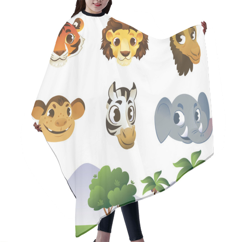 Personality  Set Of Cartoon Animal Heads Hair Cutting Cape