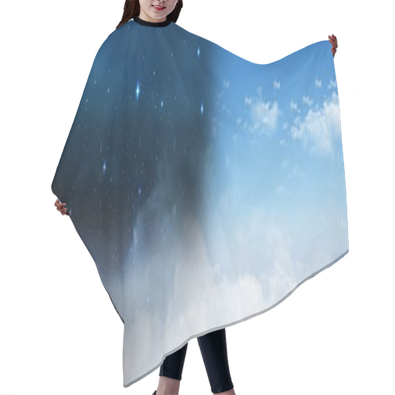 Personality  Digital Composite Of Day And Night Cloudy Sky Contrast Transition Hair Cutting Cape