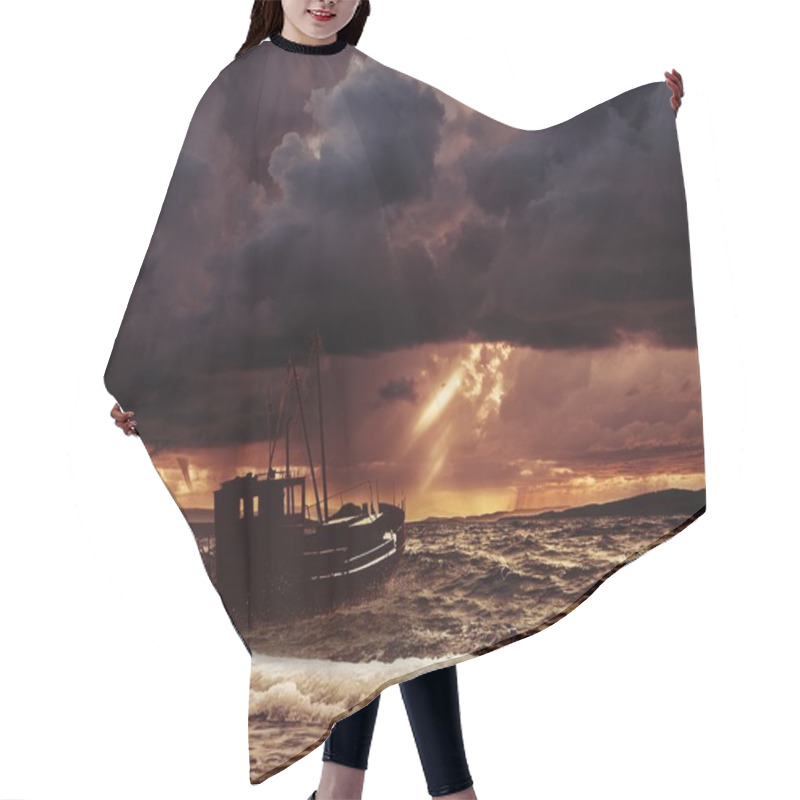 Personality  Fishing Boat In A Stormy Sea  Hair Cutting Cape