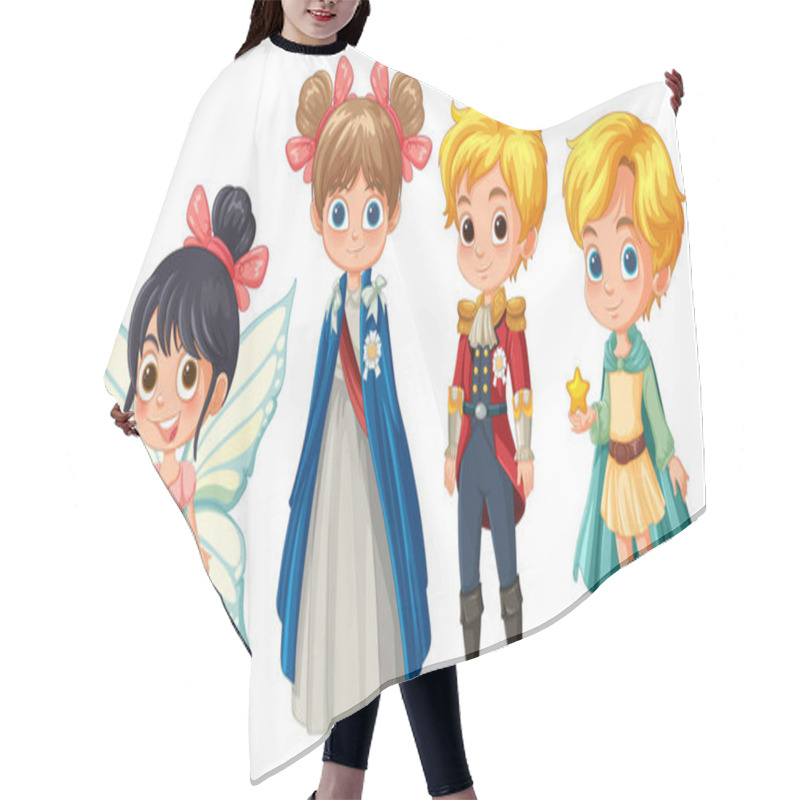 Personality  Four Children Dressed As Fairy Tale Characters Hair Cutting Cape