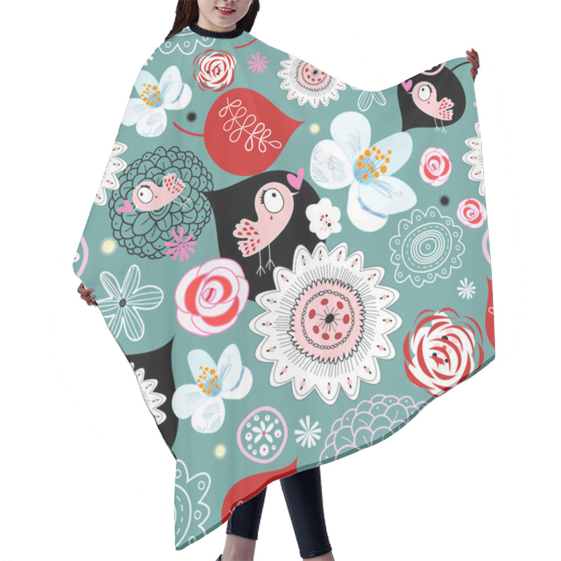 Personality  Flower Texture With Birds In Love Hair Cutting Cape