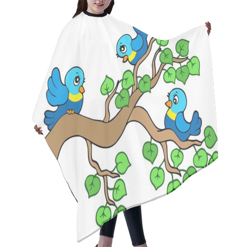 Personality  Three Small Birds Sitting On Branch Hair Cutting Cape