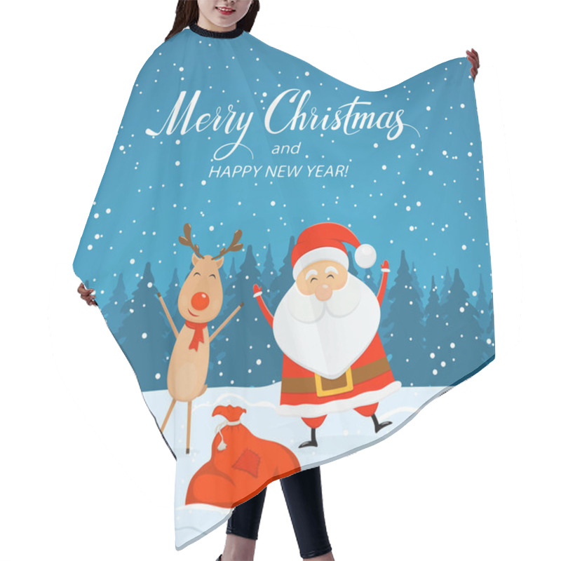 Personality  Snowy Background With Santa Claus And Christmas Deer Hair Cutting Cape