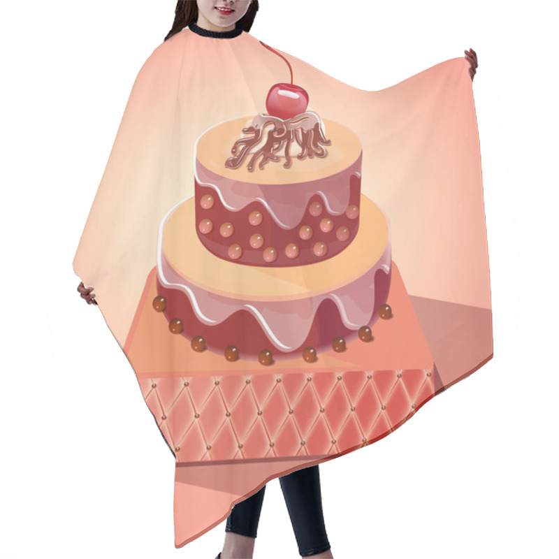 Personality  Yummy Cherry Cake! Vector Illustration  Hair Cutting Cape