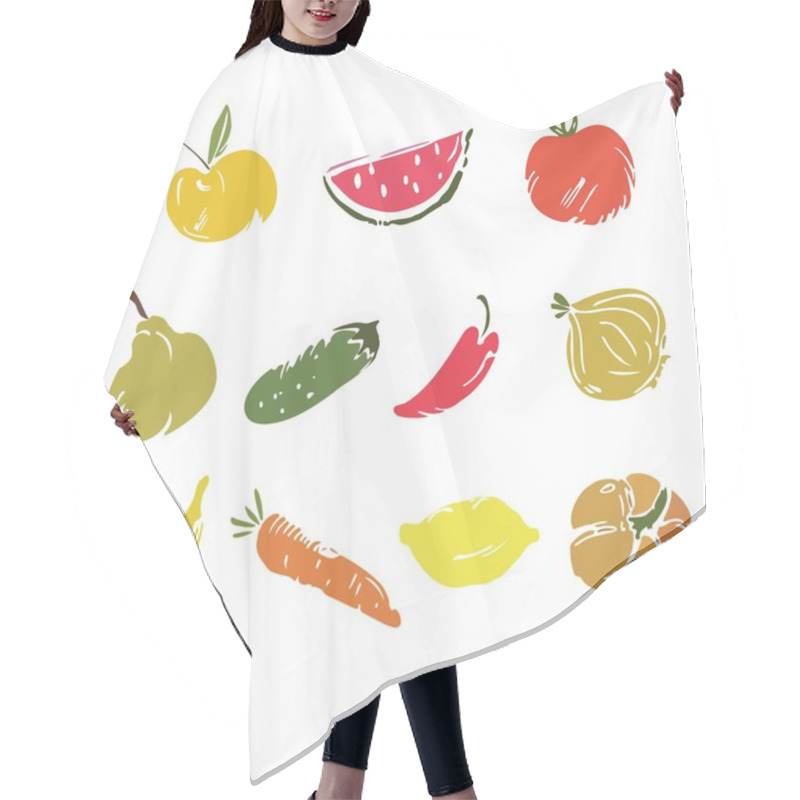 Personality  Vegetables And Fruits Doodle Set Hair Cutting Cape