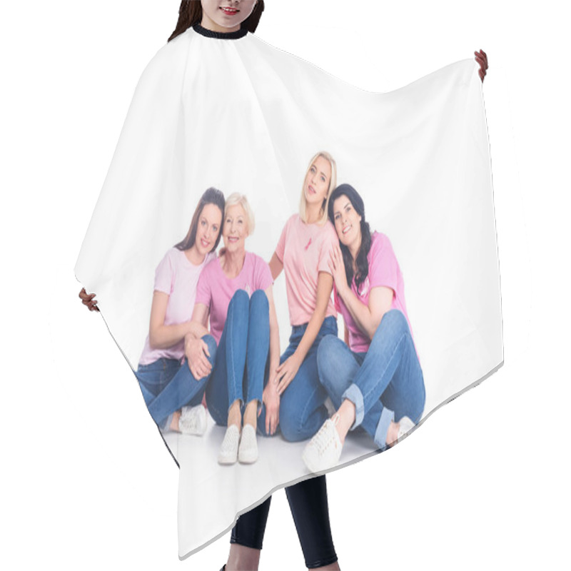 Personality  Women In Pink T-shirts With Ribbons Hair Cutting Cape