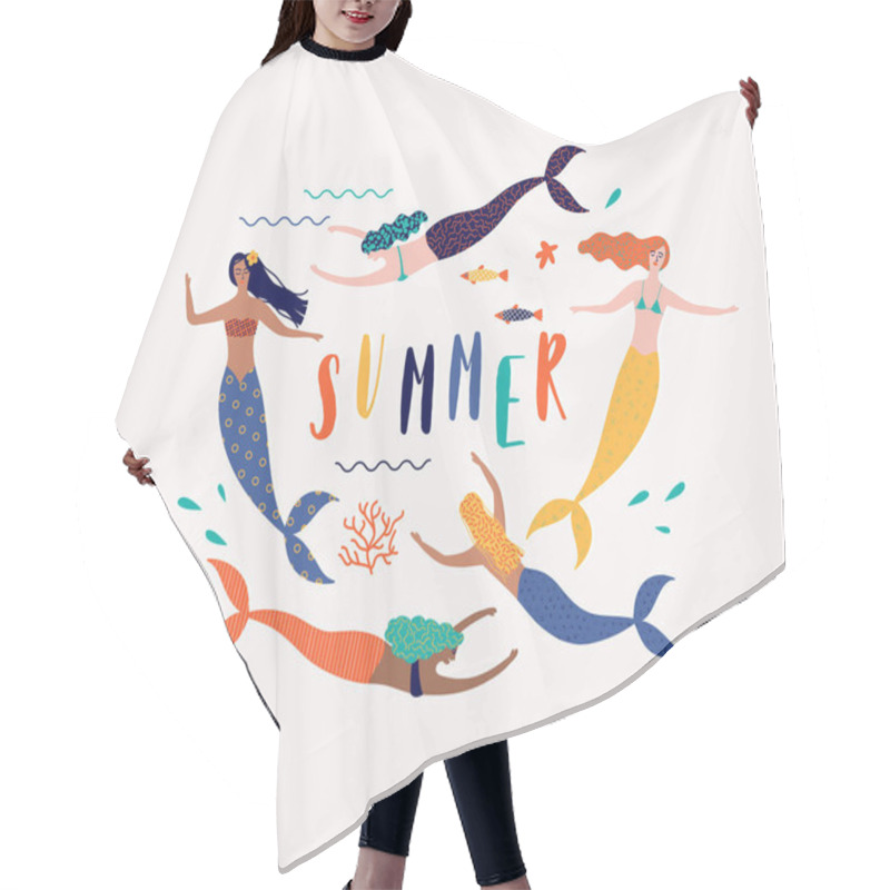 Personality  Summer Vector Illustration With Mermaid Under The Sea Hair Cutting Cape