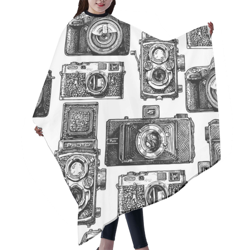 Personality  Seamless Pattern With Photo Cameras Hair Cutting Cape