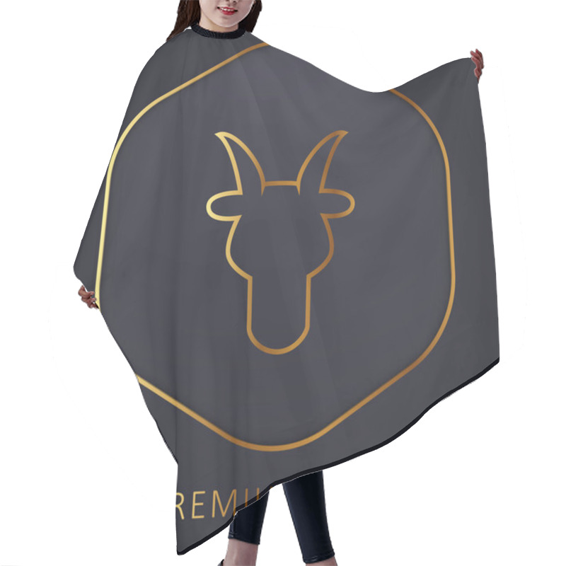 Personality  Aries Bull Head Front Shape Symbol Golden Line Premium Logo Or Icon Hair Cutting Cape