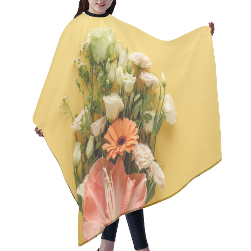 Personality  Top View Of Spring Floral Bouquet On Yellow Background Hair Cutting Cape