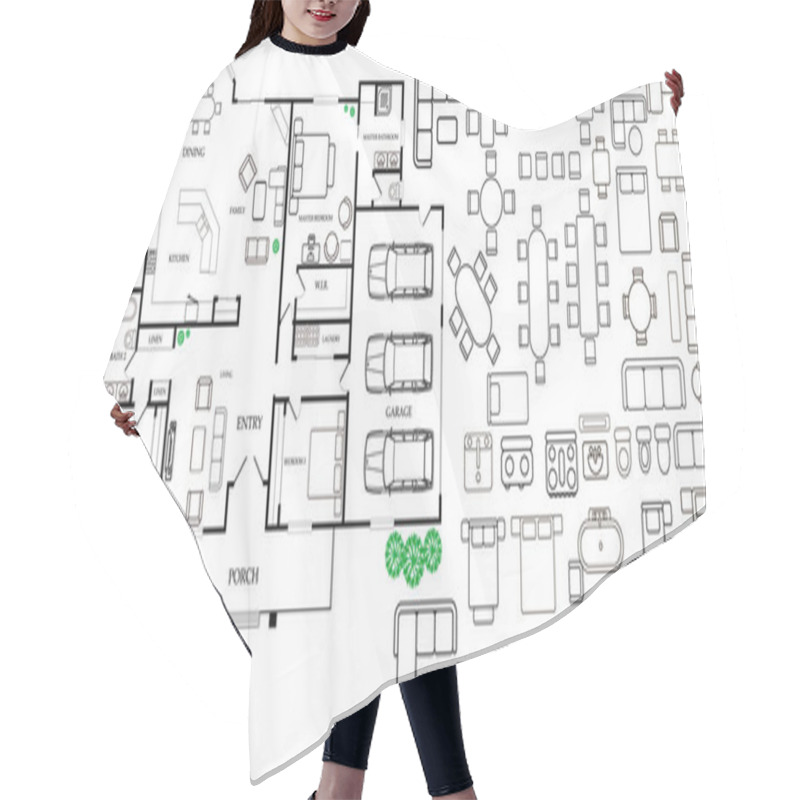 Personality  Architecture Plan With Furniture In Top View Hair Cutting Cape