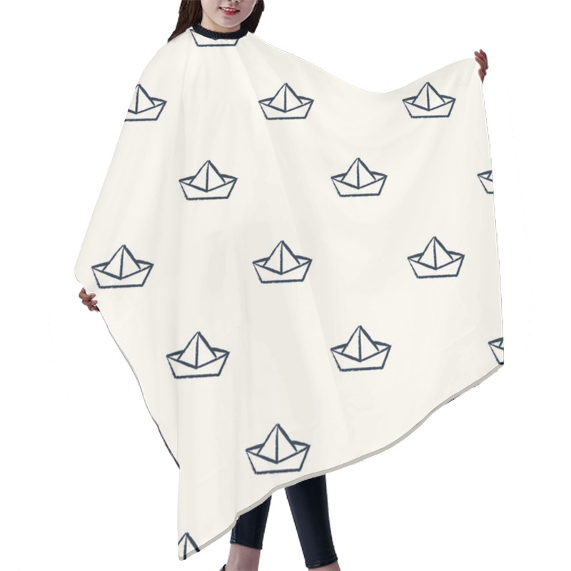 Personality  Seamless Nautical Pattern With Paper Boats. Hair Cutting Cape