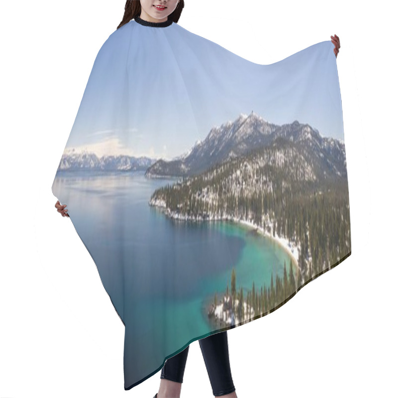 Personality  Panoramic Shot Of The Hills And The Forest Surrounding The Lake Tahoe In Winter Hair Cutting Cape