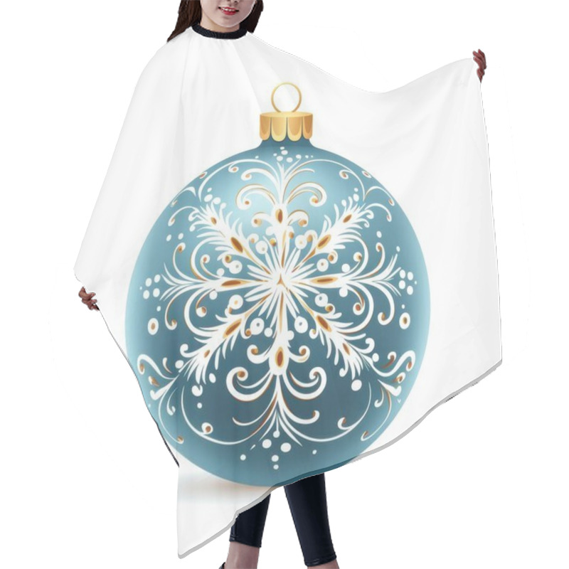 Personality  A Beautifully Designed Blue Christmas Ornament Featuring Intricate White And Gold Snowflake Patterns. Hair Cutting Cape