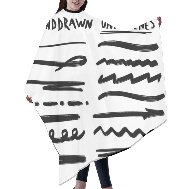 Personality  Handmade Collection Set Of Underline Strokes In Marker Brush Doodle Style Various Shapes Hair Cutting Cape