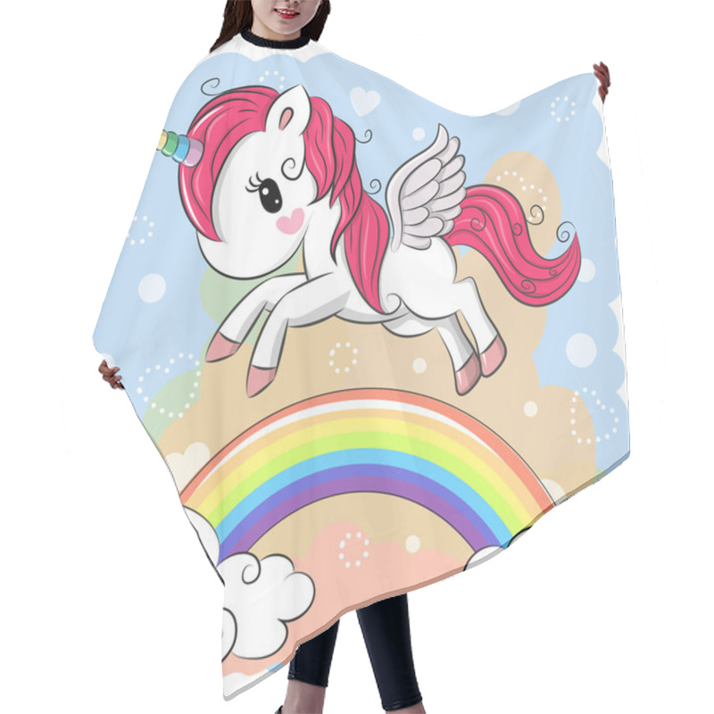 Personality  Cute Cartoon Unicorn And Rainbow Hair Cutting Cape