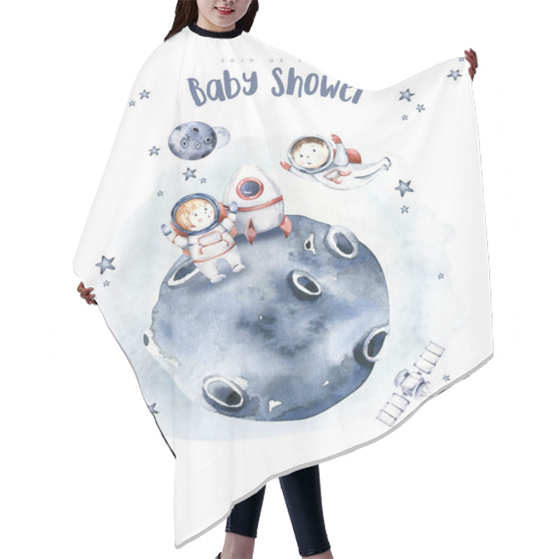 Personality  Astronaut Baby Boy Girl Elephant, Fox Cat And Bunny, Space Suit, Cosmonaut Stars, Planet, Moon, Rocket And Shuttle Isolated Watercolor Space Ship Illustration On White Background, Spaceman Cartoon Kid Astronout. Universe Illustration Nursery. Hair Cutting Cape