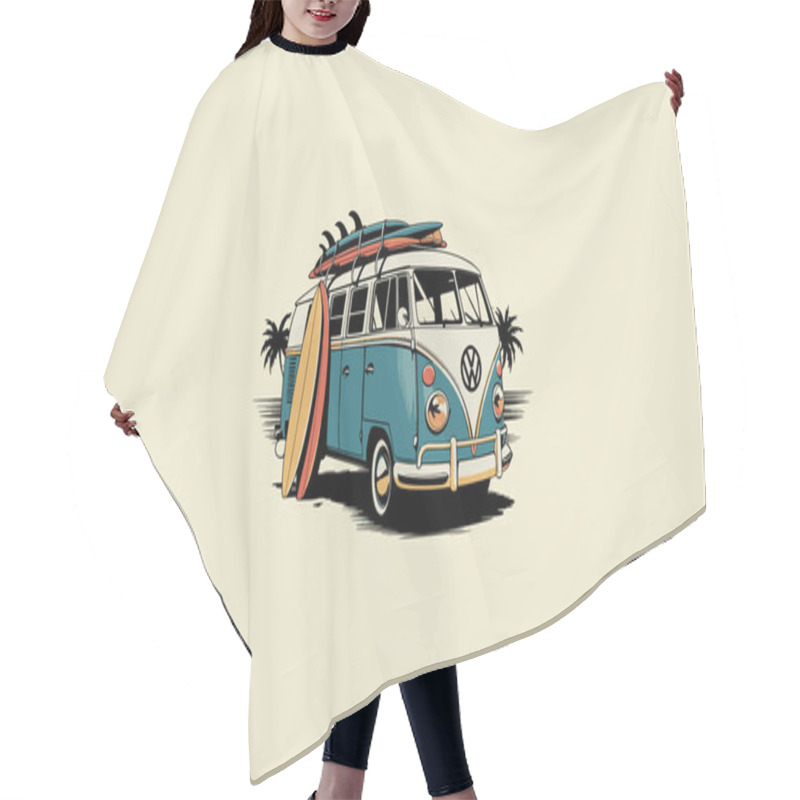 Personality  Classic Cars Carrying Surf Boards Past The Beach Vector Flat Design Hair Cutting Cape