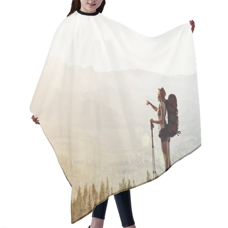 Personality  Young Woman Hiker Hair Cutting Cape