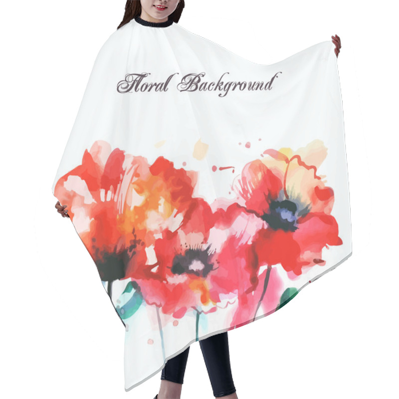 Personality  Red Poppies On A White Background Hair Cutting Cape