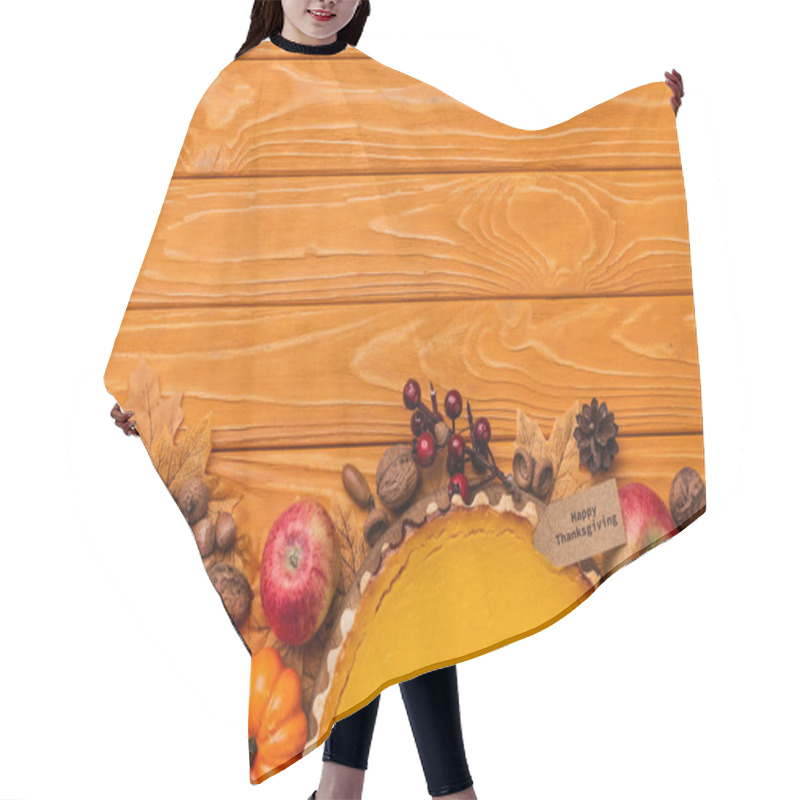 Personality  Top View Of Thanksgiving Pumpkin Pie With Autumnal Decoration On Wooden Background Hair Cutting Cape