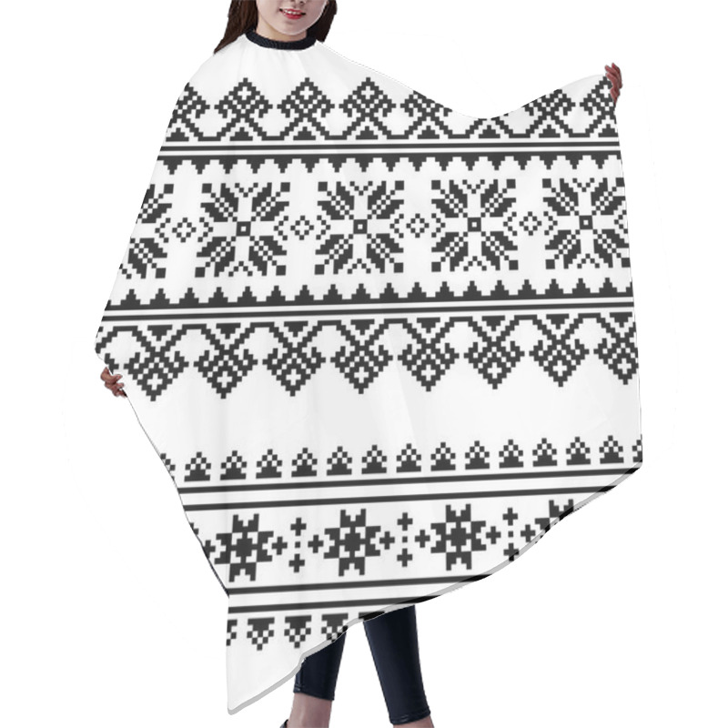 Personality  Traditional Folk Ukrainian Embroidery Pattern In Black And White Hair Cutting Cape