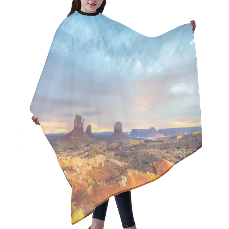 Personality  Monument Valley At Night, Long Exposure With Moving Clouds. Hair Cutting Cape