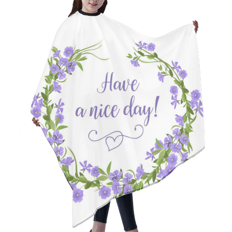 Personality  Hand Drawn Flower Wreath Of Periwinkles. Spring Flowers Greeting Card Template. Hair Cutting Cape