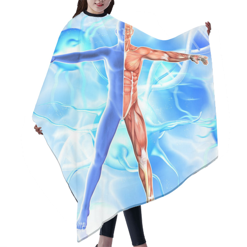 Personality  3d Illustration Of Male Body  Muscles Anatomy On Virus And Dna B Hair Cutting Cape