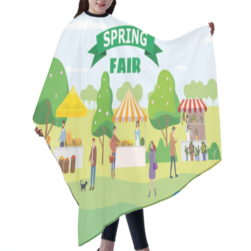 Personality  Spring Fair Festival. Food Street Fair, Market Family Festival. People Walking Eating Street Food, Shopping, Have Fun Together. Tents, Awnings, Canopy. Vector Illlustration Isolated Hair Cutting Cape