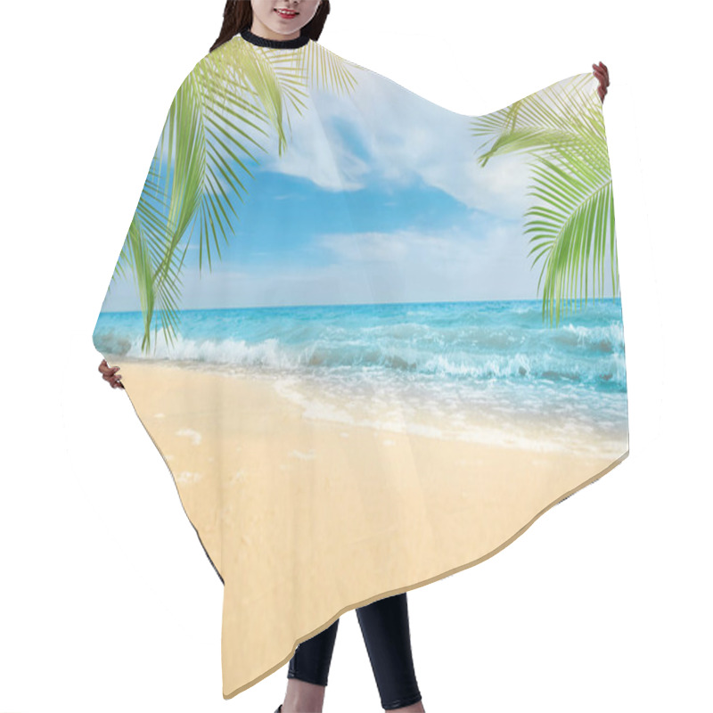 Personality  Sandy Beach With Palms Near Ocean On Sunny Day Hair Cutting Cape