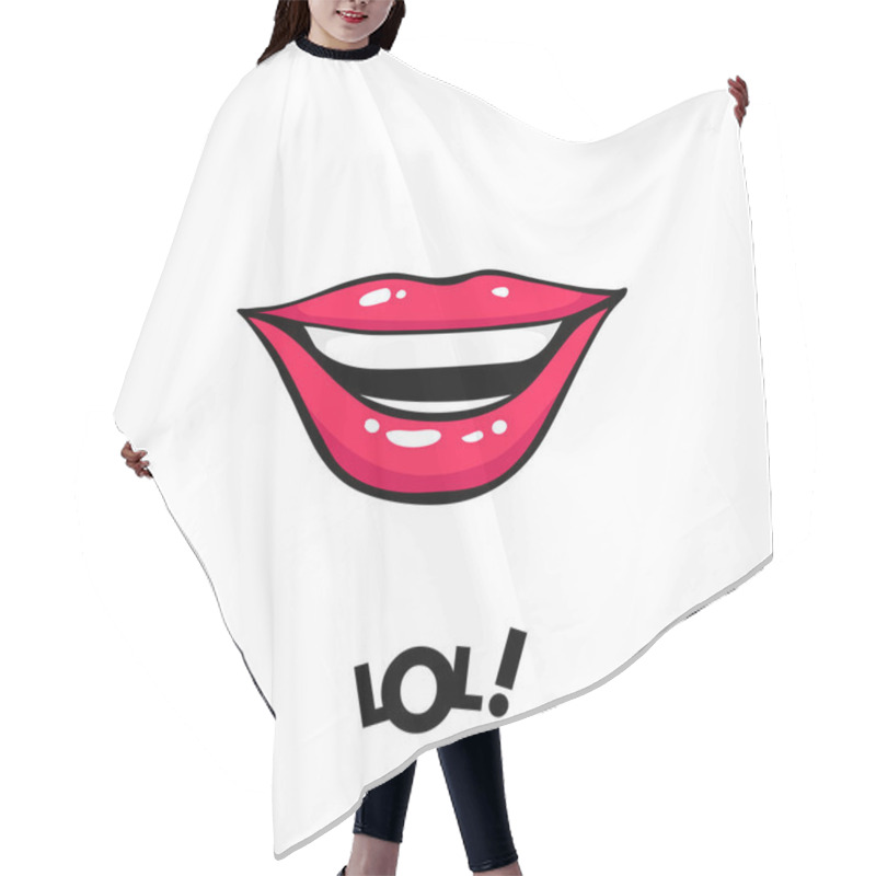 Personality  Sexy Female Mouth Laughing And LOL! Lettering. Vector Comic Illustration In Pop Art Retro Style Isolated On White Background. Hair Cutting Cape