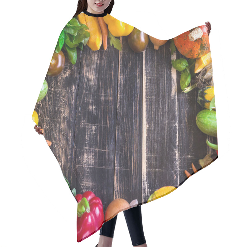 Personality  Fresh Vegetables On A Rustic Dark Textured Table. Autumn Backgro Hair Cutting Cape