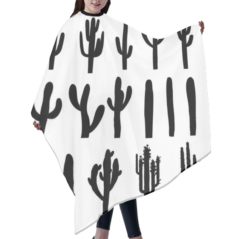 Personality  Black Silhouettes Of Saguaro Cactus. Vector Hair Cutting Cape