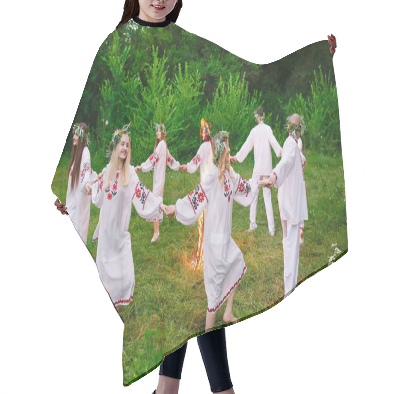 Personality  Midsummer. Young People In Slavic Clothes Revolve Around A Fire In The Midsummer Hair Cutting Cape