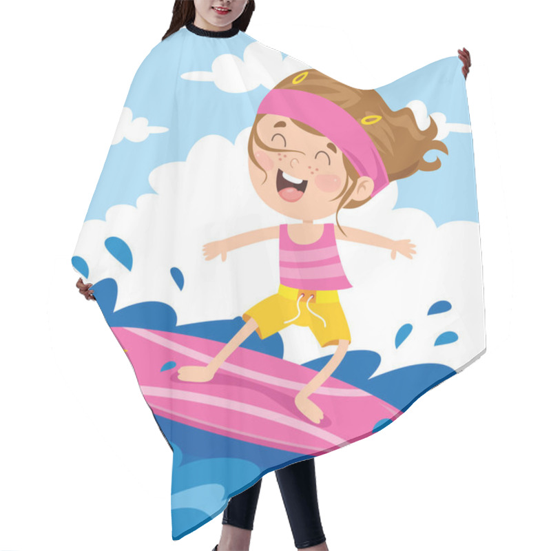 Personality  Happy Cartoon Character Surfing At Sea Hair Cutting Cape