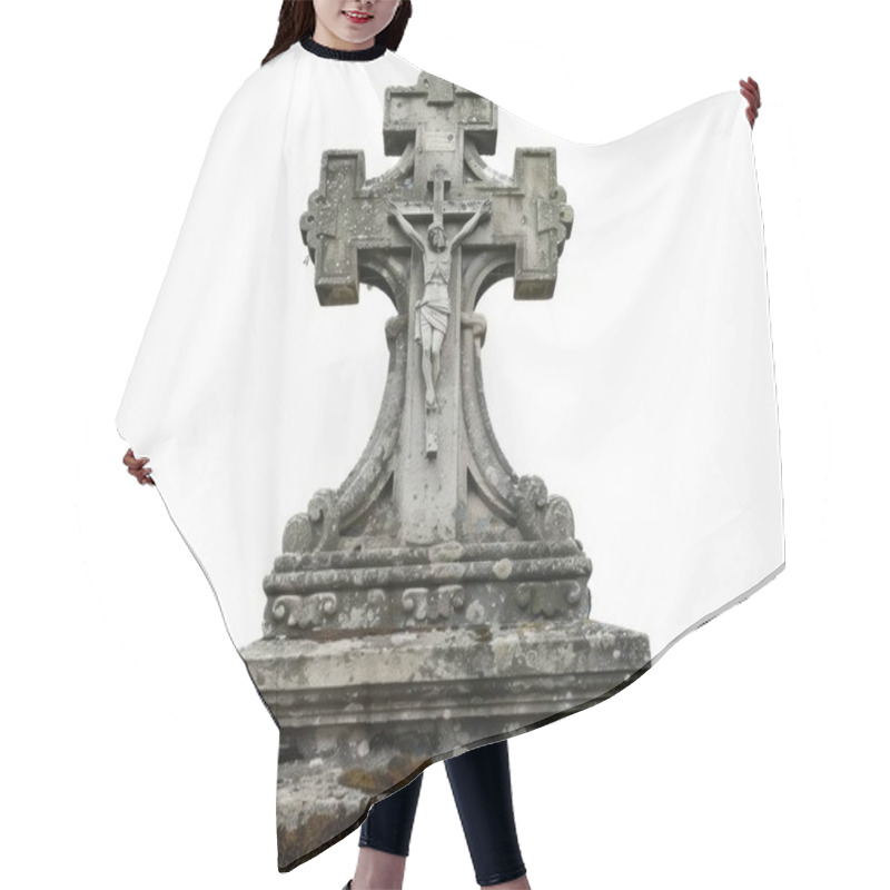 Personality  A Weathered Stone Crucifix Atop A Cross, Symbolizing Faith And Remembrance. Hair Cutting Cape